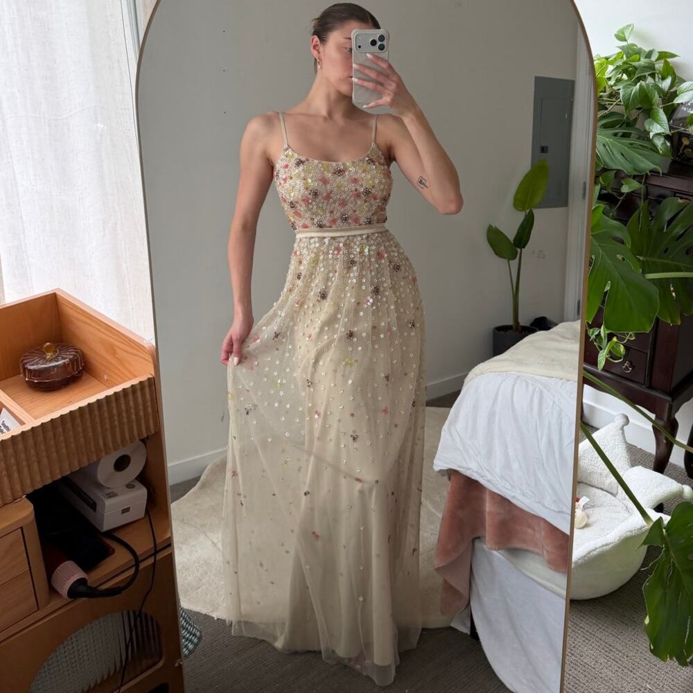 bhldn beaded embroidered floral maxi dress | us size 6